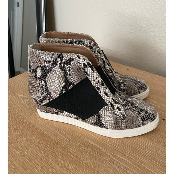 LINEA PAOLO Booties FELICIA Wedge SNEAKERS Snakeskin Black White  size 6.5 M - Picture 1 of 7